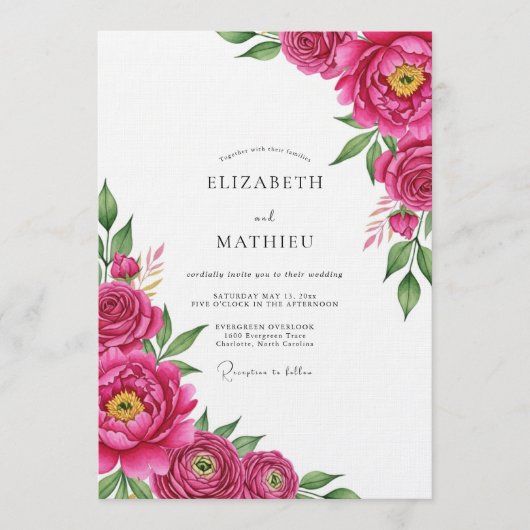 Magenta Lush Painterly Bloom Wedding Kaart (Voorkant)