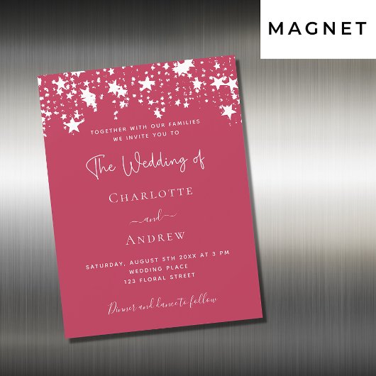 Magenta luxe trouwfeest magnetische uitnodiging