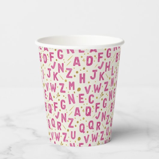 Magenta Magic Alphabet Sparkle Papieren Bekers (Achterkant)