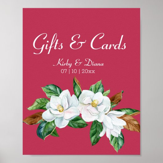Magenta Magnolia Bouquet Wedding Sign Poster (Voorkant)