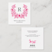 Magenta Magnolia krans Monogram sociale media Vierkante Visitekaartje (Voorkant / Achterkant)