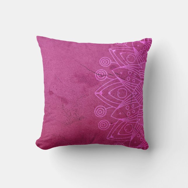 Magenta Mandala Zen Rustic Body Mind Spirit Kussen (Voorkant)