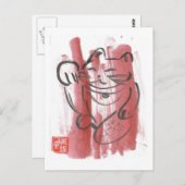 Magenta Maneki Neko Briefkaart (Voorkant / Achterkant)