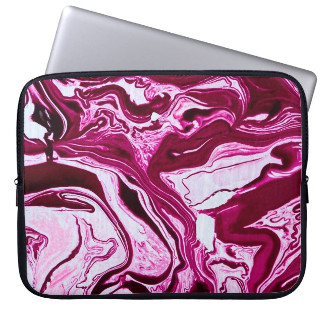 Magenta marble texture laptop sleeve (Voorkant)