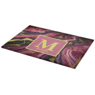 Magenta marmer met gouden en zwarte strepen snijplank