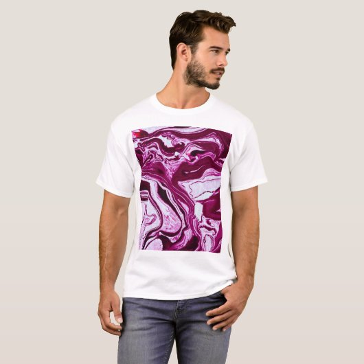Magenta marmeren textuur: Abstracte vloeibare kuns T-shirt (Voorkant volledig)