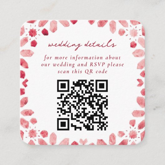 Magenta Marokkaanse Tegels QR Code Weddenschap Informatiekaartje (Voorkant)