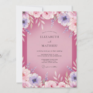 Magenta Mauve Ranunculus Eucalyptus Bruiloft Kaart