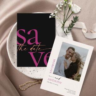 Magenta Melon Black, foto van modern gebold Save The Date