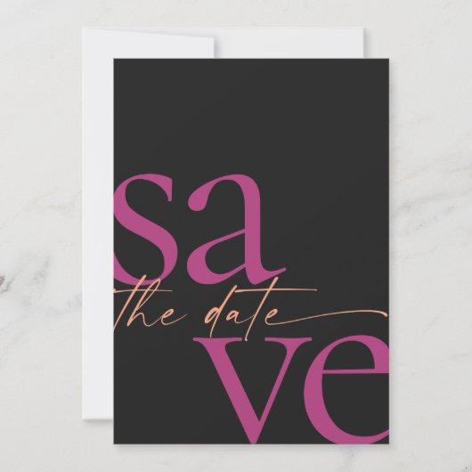 Magenta Melon Black, foto van modern gebold Save The Date (Voorkant)