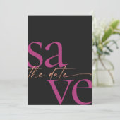 Magenta Melon Black, foto van modern gebold Save The Date (Staand voorkant)