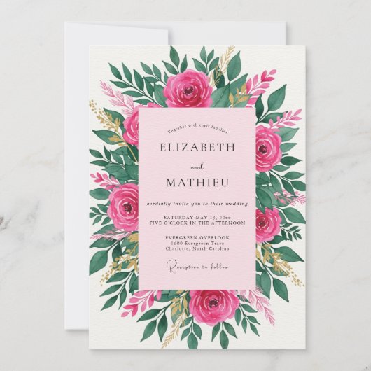 Magenta Mesmerizing Spring Floral Wedding Kaart (Voorkant)