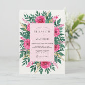 Magenta Mesmerizing Spring Floral Wedding Kaart (Staand voorkant)