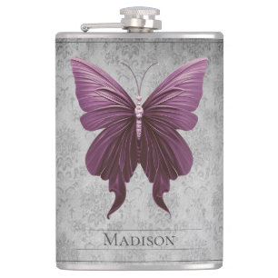 Magenta met juwelen versierde vlinderfles heupfles