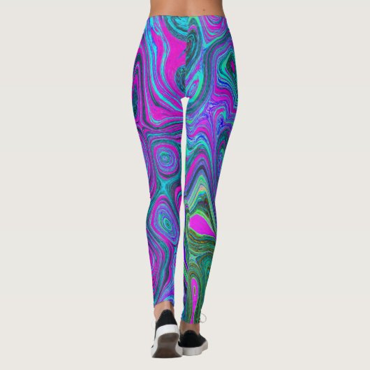 Magenta met marmering en Lime Green Groovy Abstrac Leggings (Achterkant)