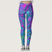 Magenta met marmering en Lime Green Groovy Abstrac Leggings (Voorkant)