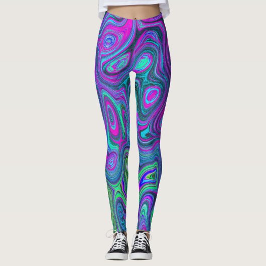 Magenta met marmering en Lime Green Groovy Abstrac Leggings (Voorkant)