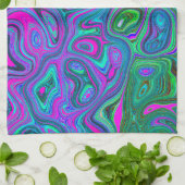 Magenta met marmering en Lime Green Groovy Abstrac Theedoek (Gevouwen)