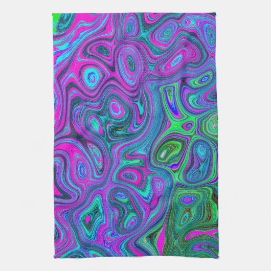 Magenta met marmering en Lime Green Groovy Abstrac Theedoek (Verticaal)