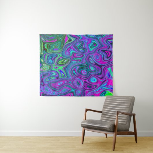 Magenta met marmering en Lime Green Groovy Abstrac Wandkleed (In Situ (horizontaal))