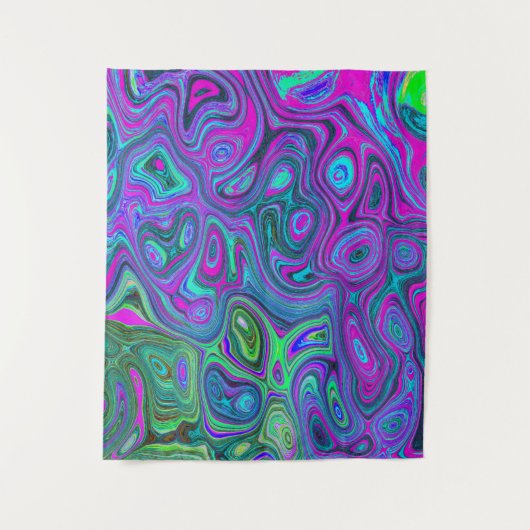 Magenta met marmering en Lime Green Groovy Abstrac Wandkleed (Voorkant)