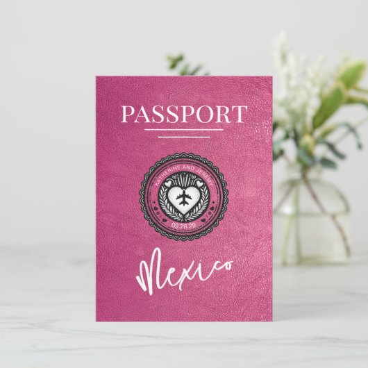 Magenta Mexico Passport Bewaar de datum Save The Date (Staand voorkant)