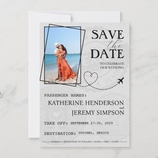 Magenta Mexico Passport Bewaar de datum Save The Date (Achterkant)