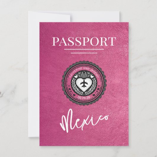 Magenta Mexico Passport Bewaar de datum Save The Date (Voorkant)