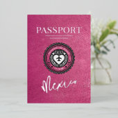 Magenta Mexico Passport Wedding Folie Uitnodiging (Staand Voorkant)