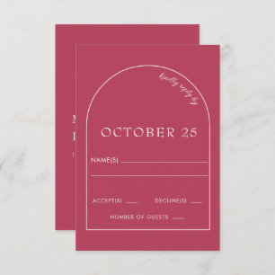 Magenta minimalistisch modern arch huwelijk RSVP kaartje