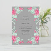 Magenta Mint Botanische Bruiloft Kaart (Staand voorkant)
