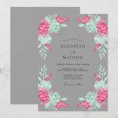 Magenta Mint Botanische Bruiloft Kaart (Voorkant / Achterkant)