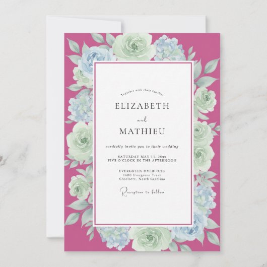 Magenta Mint Roze Bruiloft Kaart (Voorkant)