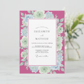 Magenta Mint Roze Bruiloft Kaart (Staand voorkant)