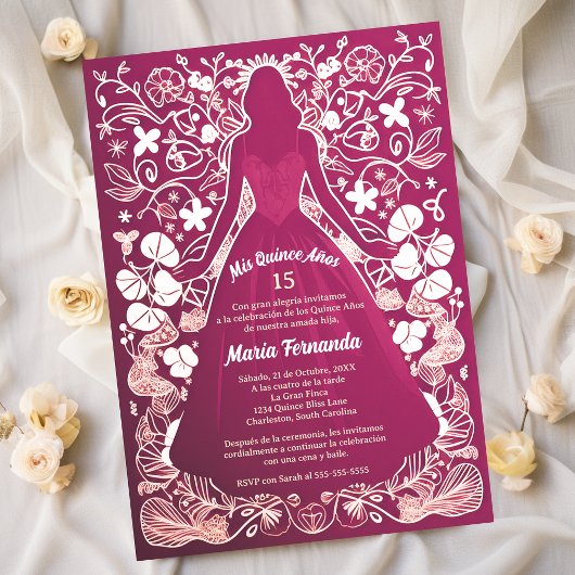  magenta mis quince años quinceañera kaart