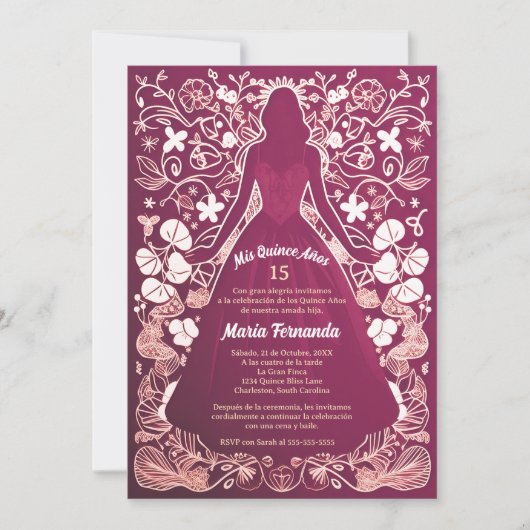  magenta mis quince años quinceañera kaart (Voorkant)