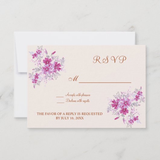 Magenta modern floral RSVP Invitation (Voorkant)
