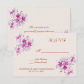 Magenta modern floral RSVP Invitation Kaartje (Voorkant / Achterkant)