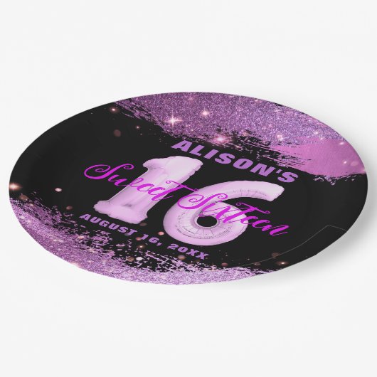 Magenta Modern Glam Sweet Sixteen Birthday Papieren Bordje (Gekanteld)