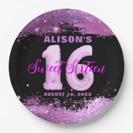 Magenta Modern Glam Sweet Sixteen Birthday Papieren Bordje (Voorkant)