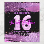 Magenta Modern Glam Sweet Sixteen Birthday Wijn Etiket (Enkel label)