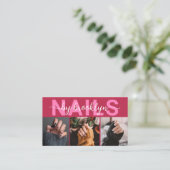 Magenta Modern Photo Typography Nail Artist Visitekaartje (Staand voorkant)