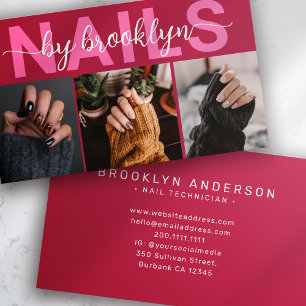 Magenta Modern Photo Typography Nail Artist Visitekaartje