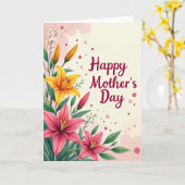 Magenta Moederdag Boeketkaart Kaart (Gele Bloem)