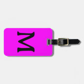 Magenta Monogram Custom Naam Kleur Neon Roze Bagagelabel (Voorkant horizontaal)