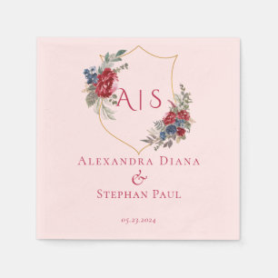 Magenta  monogram voor botanische flessenaalrest servet