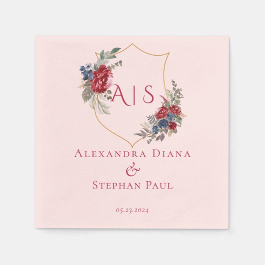 Magenta monogram voor botanische flessenaalrest servet (Voorkant)