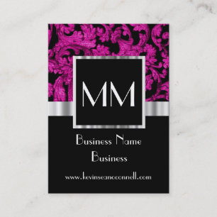 Magenta monogrammed damask visitekaartje
