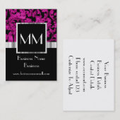 Magenta monogrammed damask visitekaartje (Voorkant / Achterkant)
