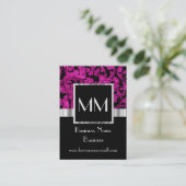 Magenta monogrammed damask visitekaartje (Staand voorkant)